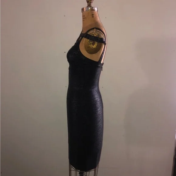 [Gstudio] Black Leather effects Cutout Sexy Bandage Body-con Mini Corset Dress - Picture 6 of 16